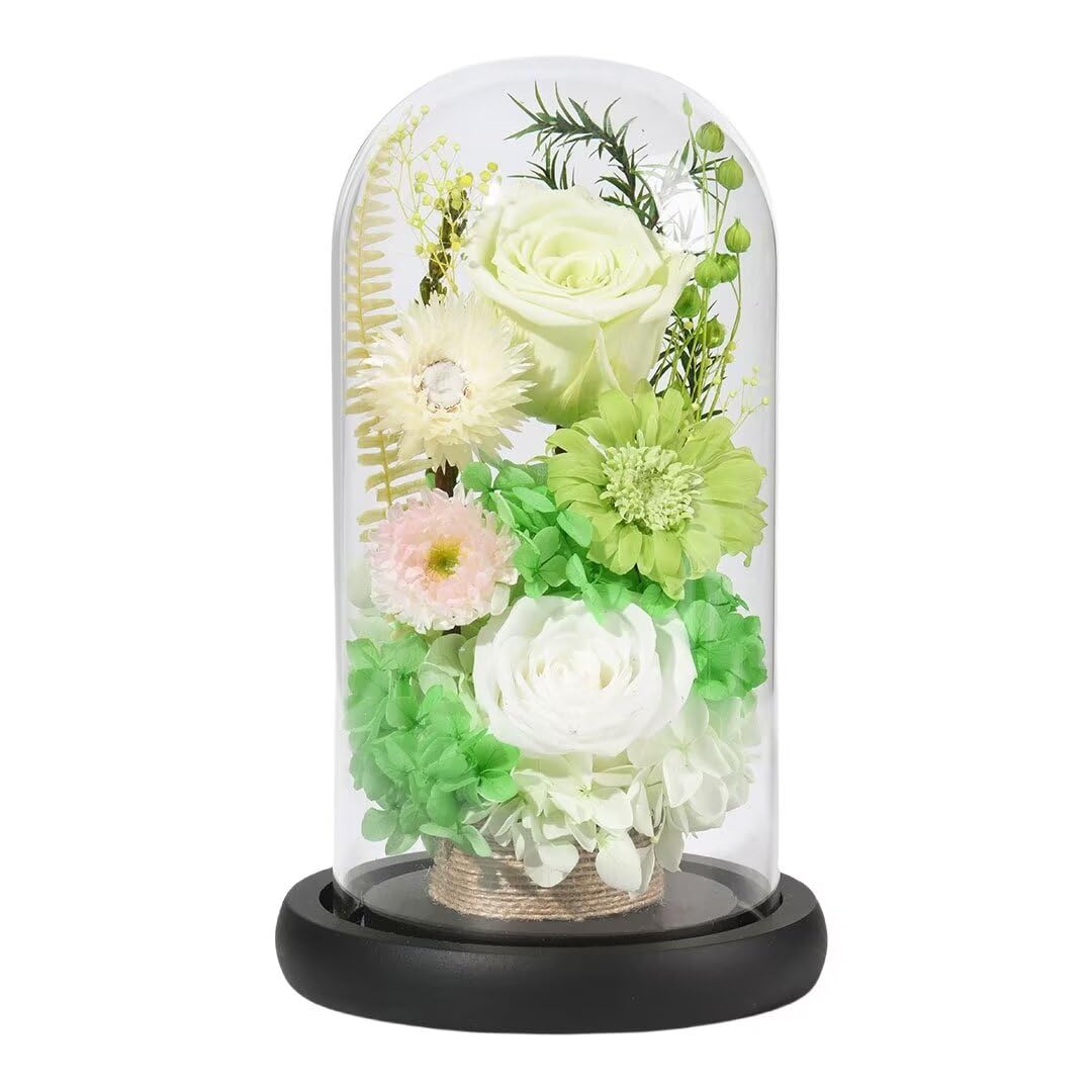 お供え用 おおきめ仏花 プリザーブドフラワーアレンジ ガラスドームで長持ち 白緑 お供え用 おおきめ仏花 プリザーブドフラワーアレンジ ガラスドームで