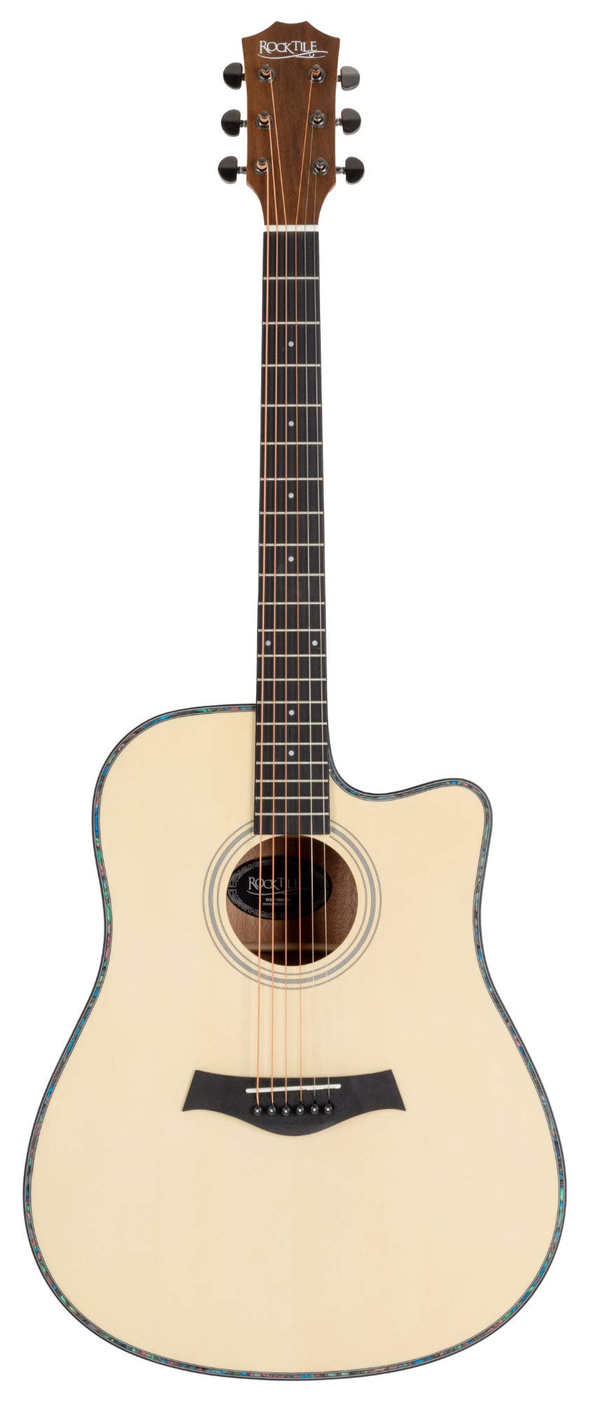 Rocktile WSD-100C NT Set de Inicio Guitarra Western, Tapa: Picea, X-bracing | Forma del cuerpo: Dreadnought de hombros cuadrados con cutaway, Fondo y aros: Caoba, Mástil: Okoume, Puente: Nogal, 5 cm