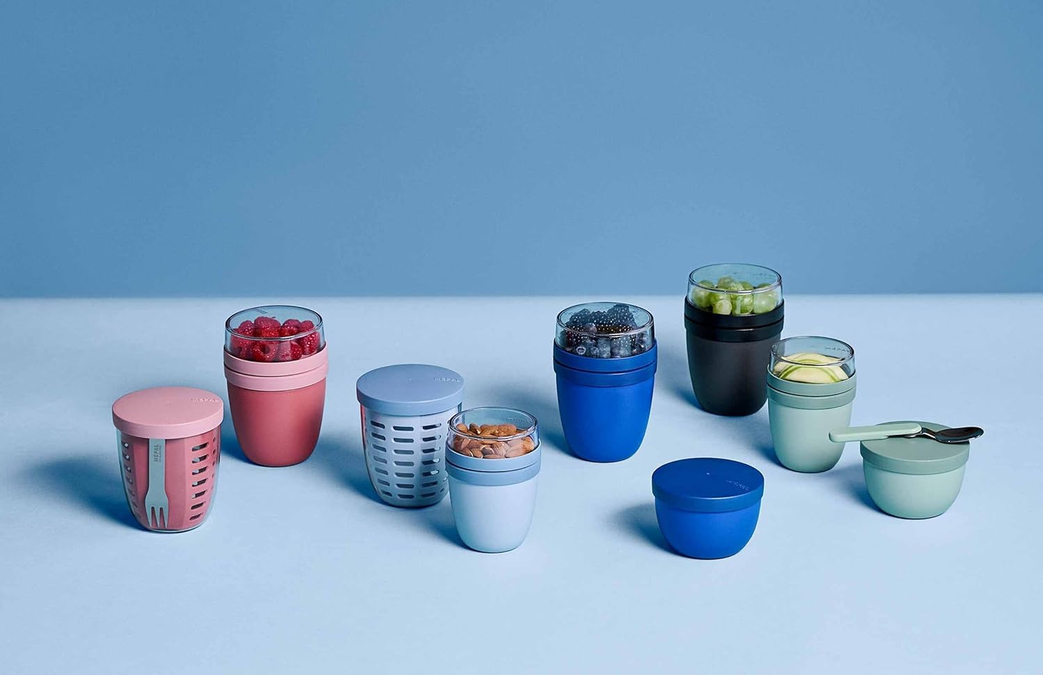 Mepal - Promotion-Set Pots Ellipse 3-teilig - Lunchpot 500 + 200 ml, Fruitpot 600 ml, Snackpot 350 ml - Essensbehälter, Joghurtbecher, to go Becher - Geeignet für Spülmaschine - Nordic Blue
