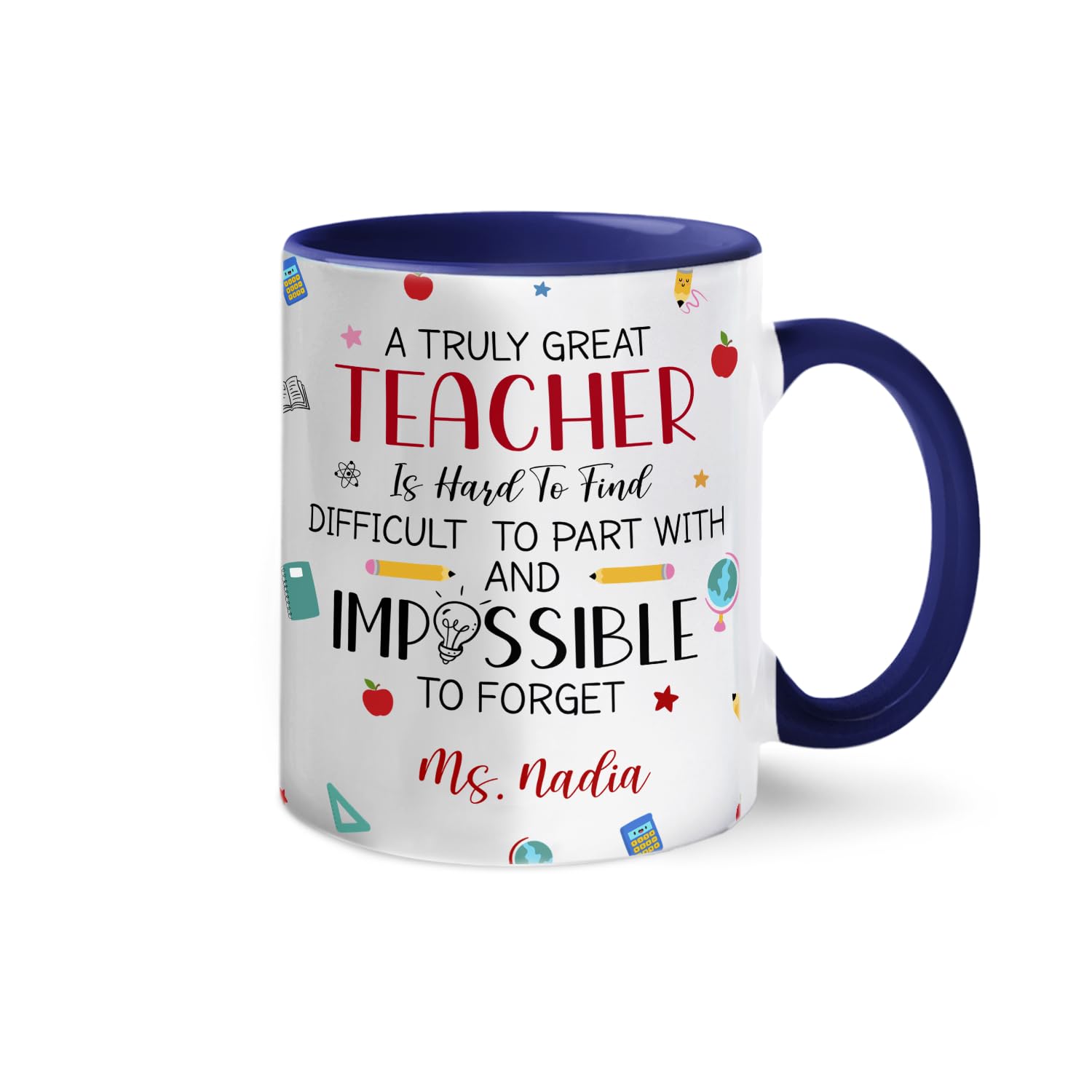 Personalized Retired Teacher Coffee Cup 11Oz, A Great Teacher Hard To Part With & Forget, Custom Name White Mug Gift