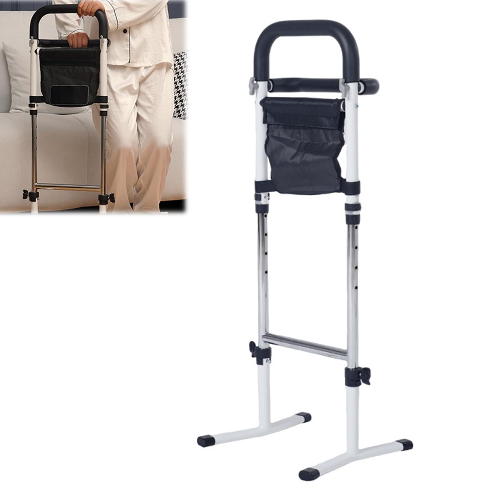 Supporto per alzarsi per anziani, regolabile in altezza per anziani, supporto per alzarsi per letto, WC, divano, regolazione in altezza a 5 livelli con lampade e sacchetti, capacità di carico 130 kg