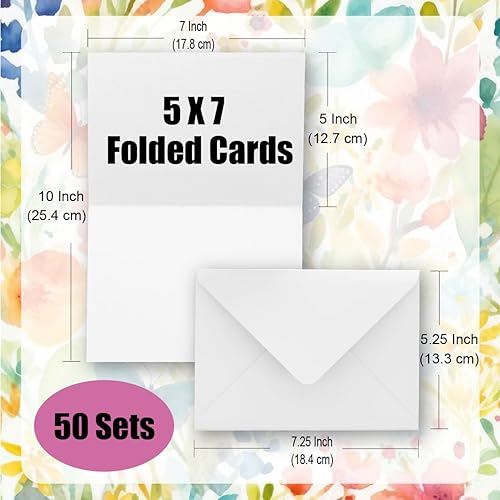 Miniatura 10 de Paquete de 50 tarjetas de acuarela en blanco con sobres, 140 libras de peso pesado 100% algodón, tarjetas de acuarela plegables de 4 x 6 pulgadas y
