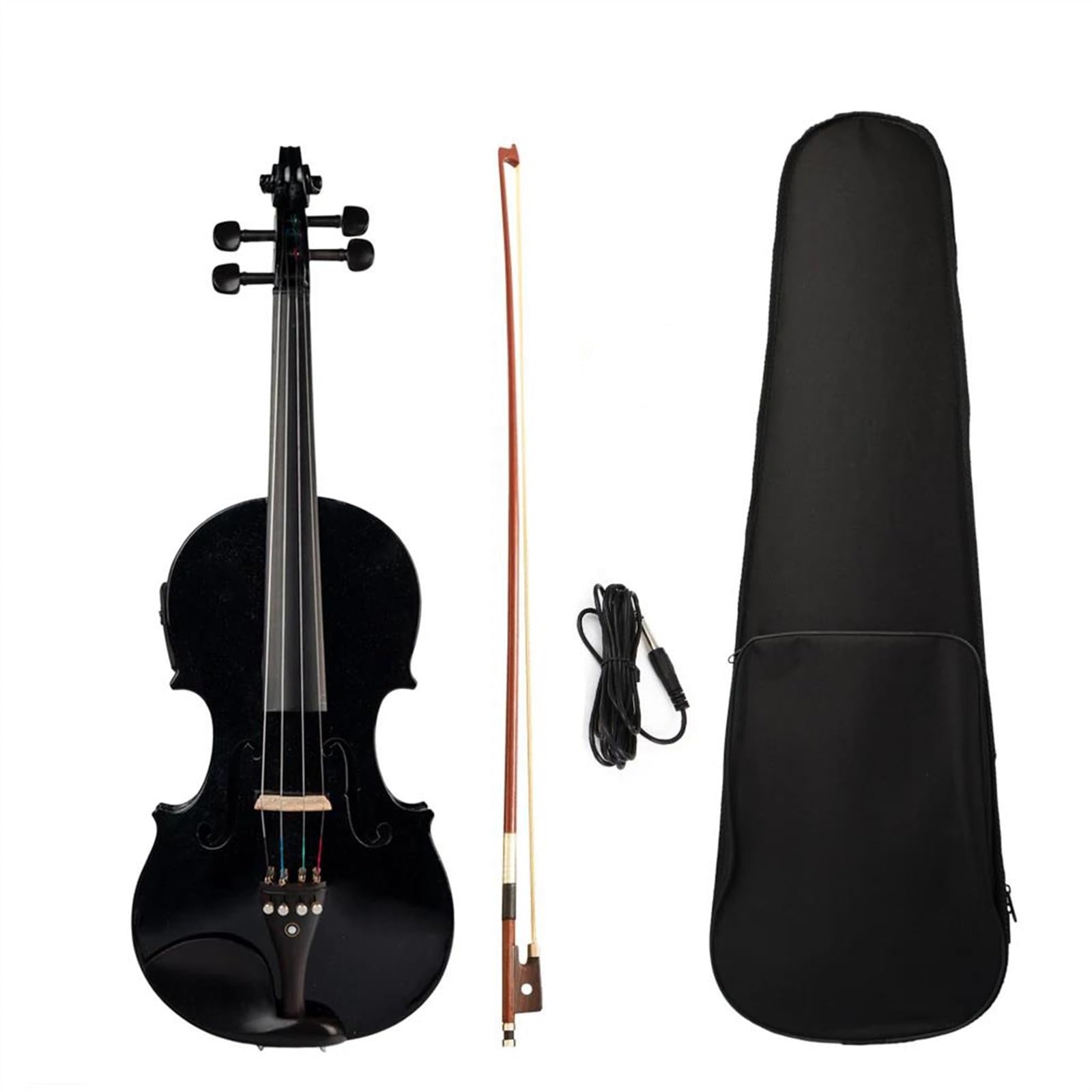 Violine 4/4 Größe Akustik-Elektro-Violine Geige Brasilholz Bogen Audiokabel Brücke Violine Tragetasche(Black Color)