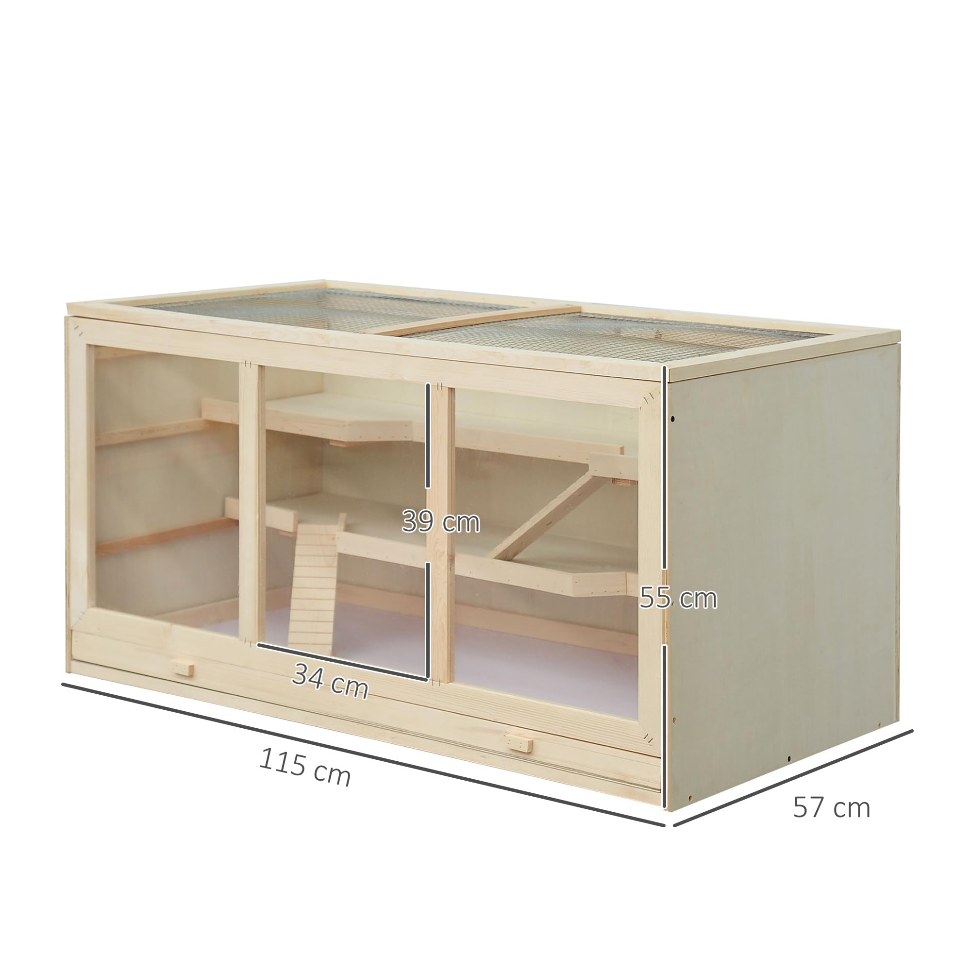 Outsunny Gabbia Criceto in Legno per Animali Piccoli Roditori 115x60x58cm