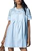 VAOYIU Women Crochet Lace Mini Dress Round Neck Short Sleeve Sheer Mesh Clothing Casual Outfits with Lace Back Design