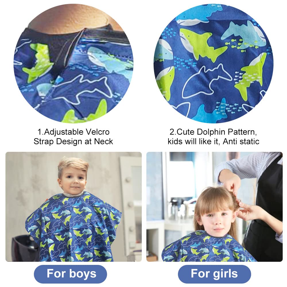 Haarschneideumhang Set 2 Stück Erwachsene Friseurumhang Delphin Muster Kinder Haarschneide Umhang Verstellbar Haar Salon Cape Frisörumhang mit Nackenbürste Nackenpinsel Haarkamm für Barbier