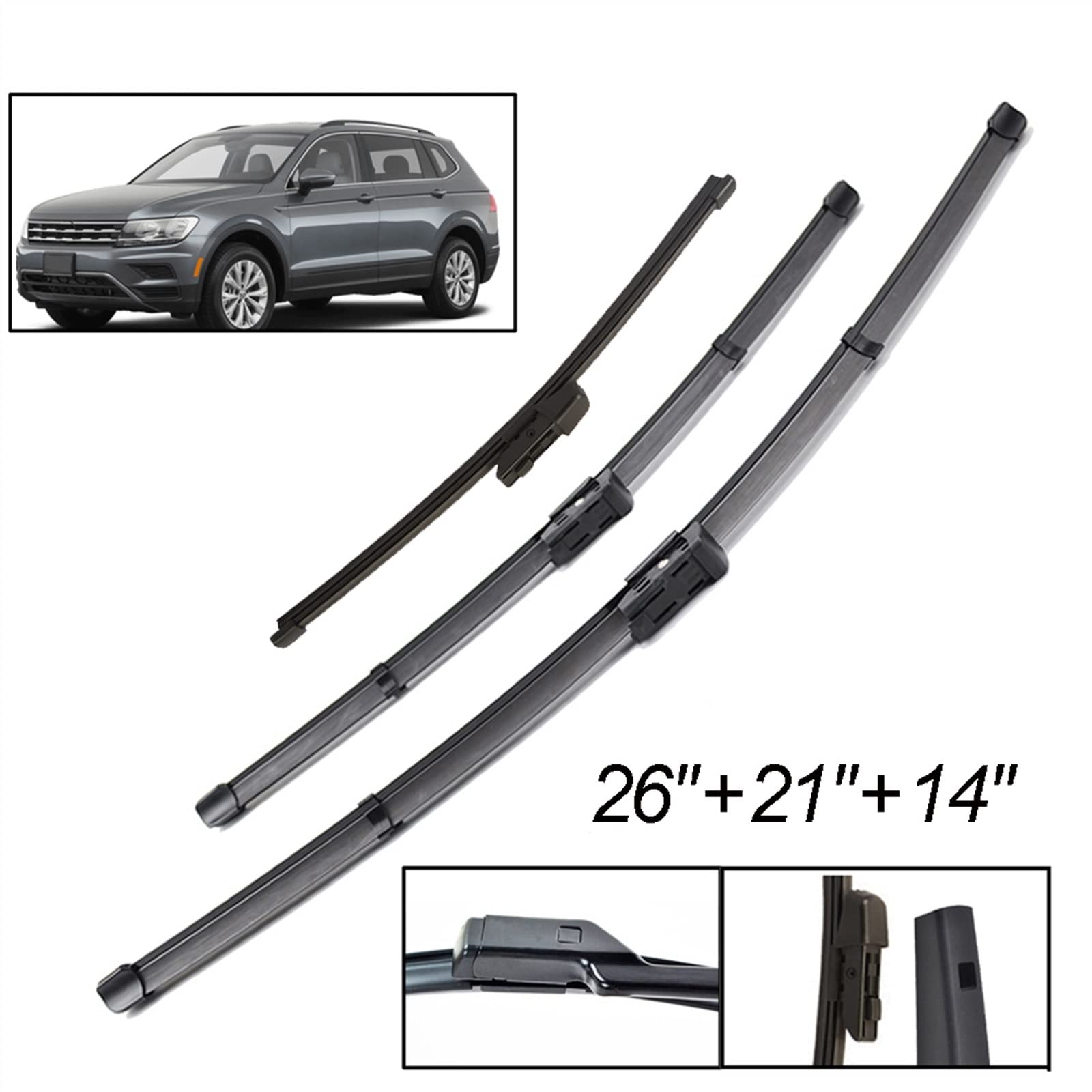 3 Unids/Set De Escobillas Limpiaparabrisas Delanteras Y Traseras para VW para Tiguan MK2 2017 2018 2019 2020