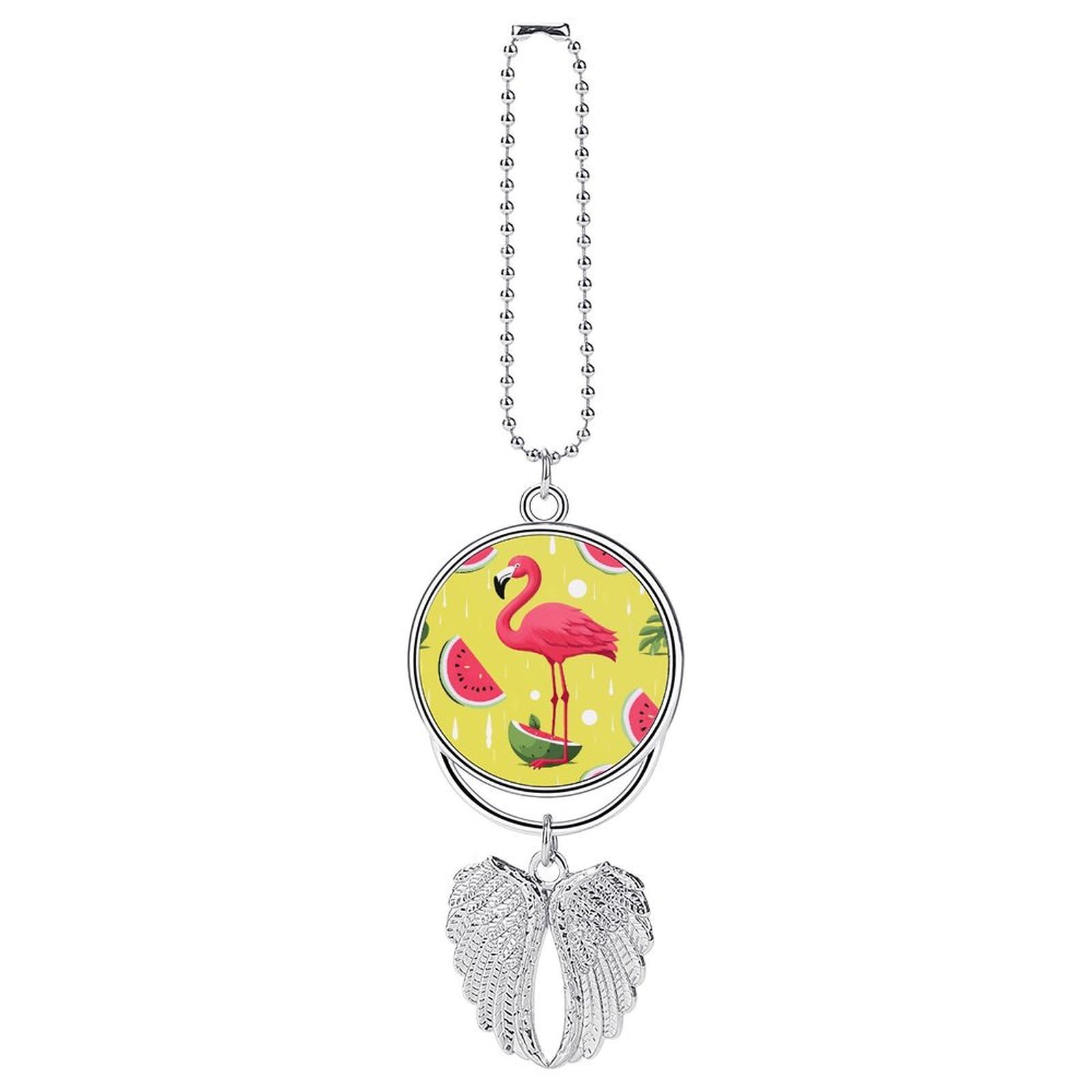 Pink Flamingo and Watermelon Car Pendant Hanging Swing Auto Rear View Mirror Hanging Car Rear View Mirror Charm Truck Hanger Ornament Charm for Car Rear View Mirrors Accessories