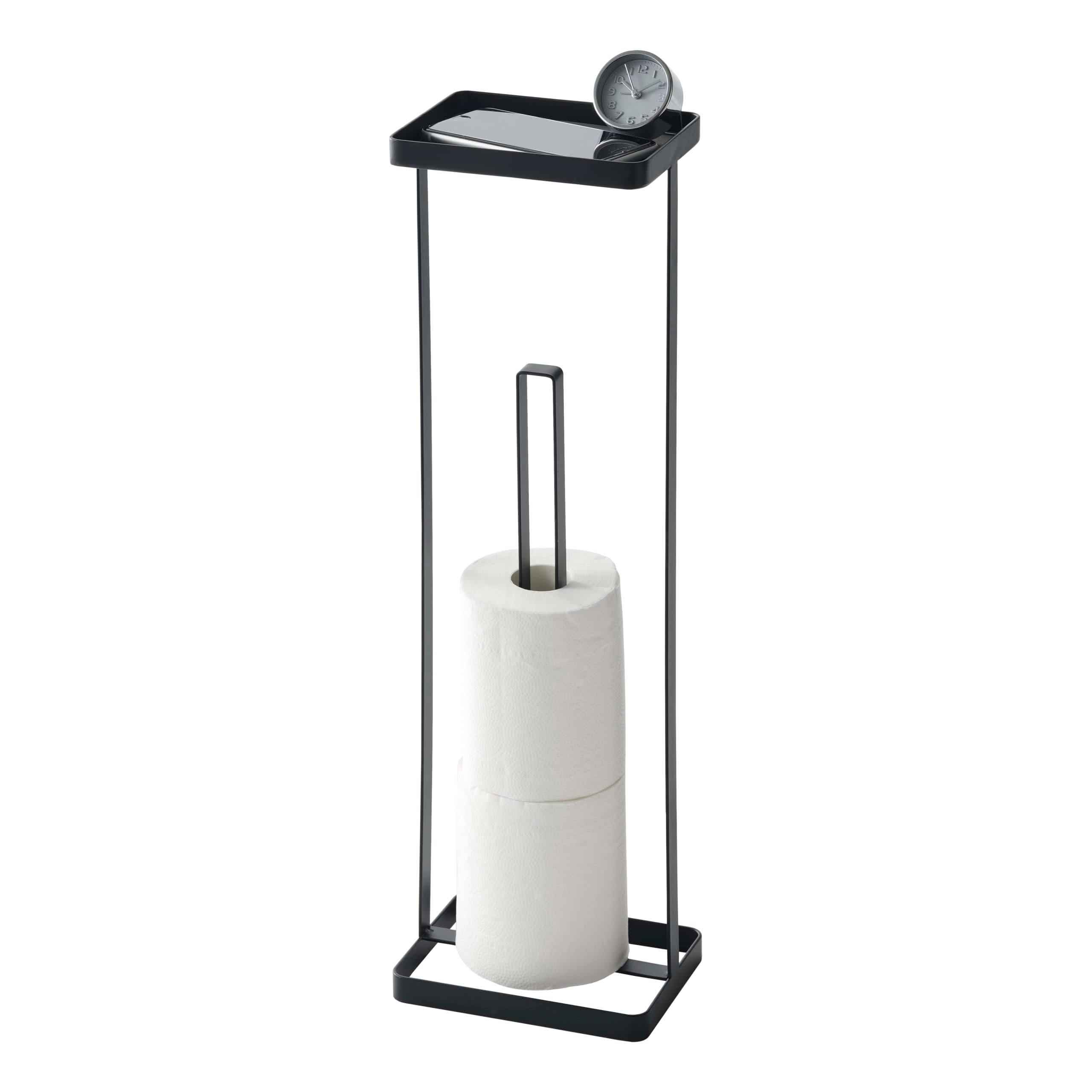 Home Roll Stand with Tray | Steel | Toilet Paper Stocker, One Size, Black