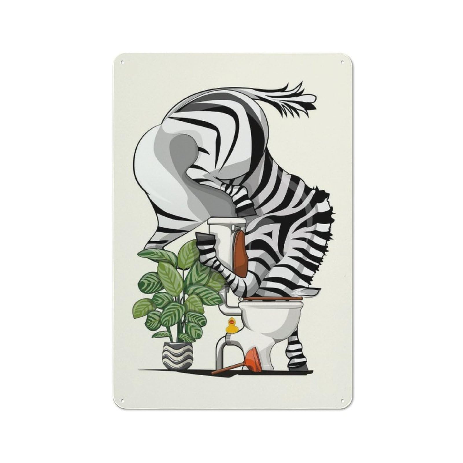 Zebra Drinking from Toilet Rustic Metal Sign 30x20cm, Country Vintage Country Wall Plaque for Cottage, Kitchen, Hallway Or Breakfast Nook