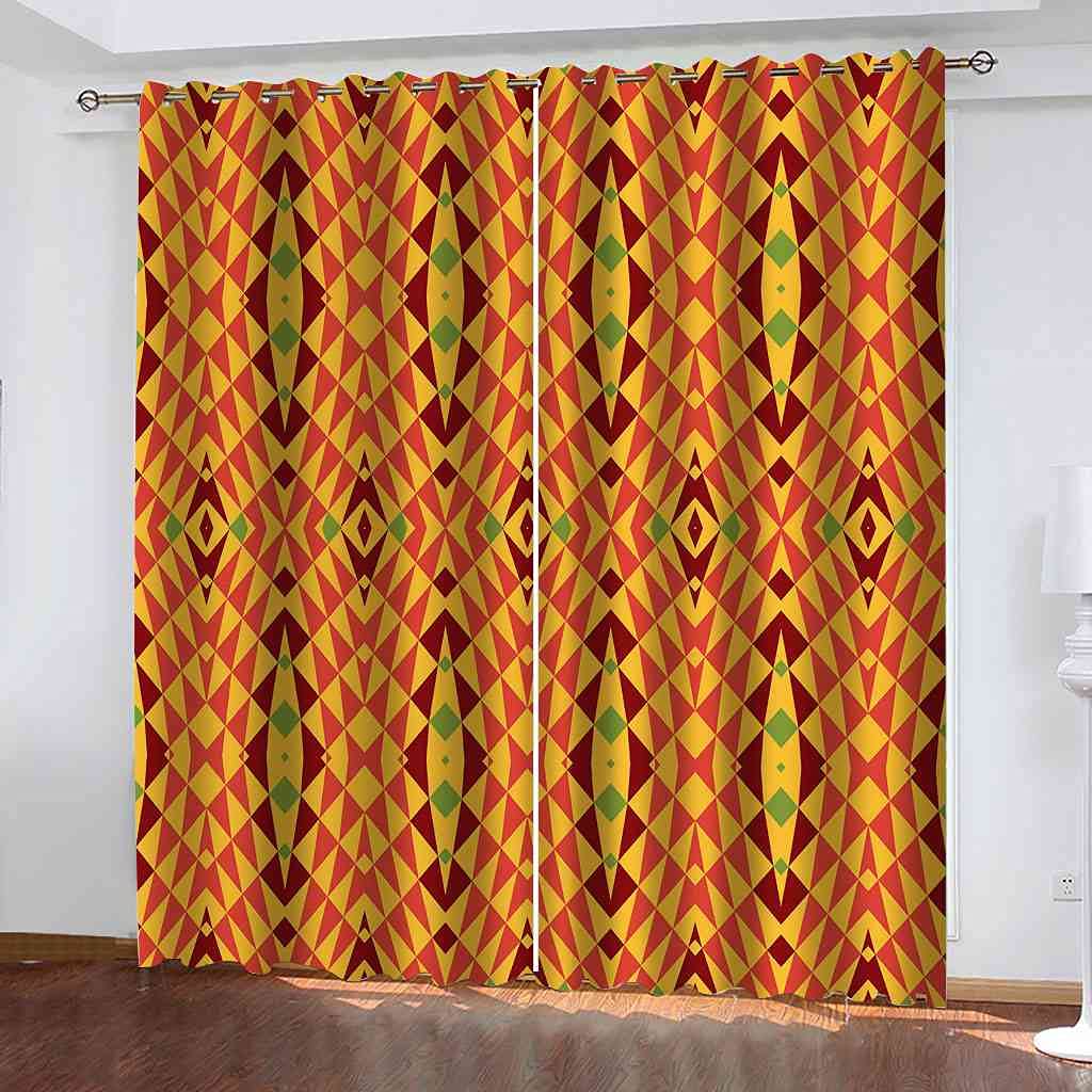 Rideau occultant enfant 200x160 cm à triangles jaunes pour chambre fille ou garçon