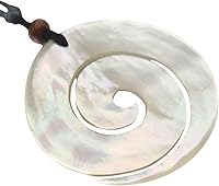 Swimmi Hand Carved Spiral Mother of Pearl Necklace - Handmade Seashell Pendant for Women, Adjustable 16-32" Black Cord AA027-N