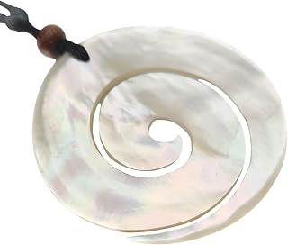 Swimmi Hand Carved Spiral Mother of Pearl Necklace - Handmade Seashell Pendant for Women, Adjustable 16-32" Black Cord AA027-N