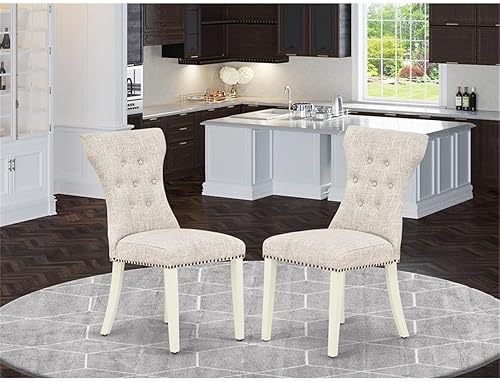 Miniatura 2 de East West Furniture GAP2T35 Gallatin Modern Parson - Juego de 2 sillas de comedor acolchadas de tela de lino con botones copetudos, acabado de Lino