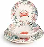 H&amp;H Servizio Tavola 18 Pezzi Bahamas - Piatti Stoneware Tema Marino Per 6 Persone