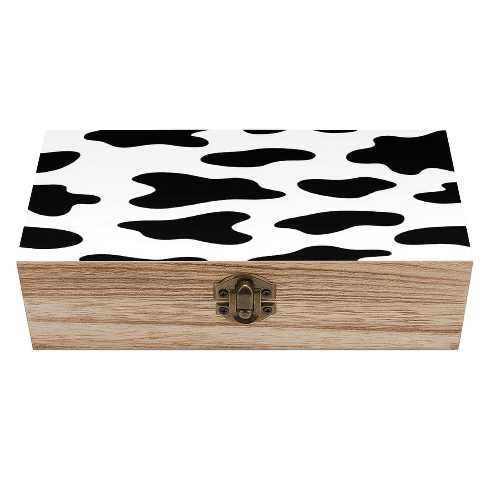 HLBSDM Cow Design Vintage Wooden Keepsake Box with Hinged Lid And Locking Clasp, Decorative Storage Box for Jewelry, Trinkets And Small Accessories, Organizer for Home Or Wedding