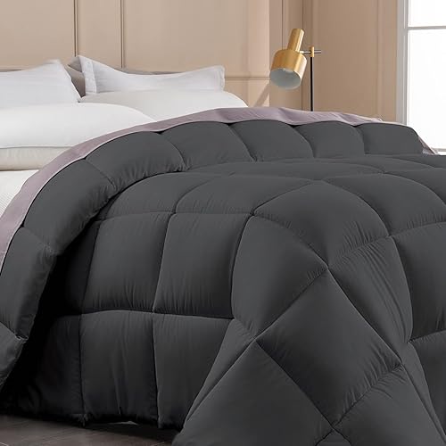 Duvet Insert Full Comforter Grey All Season Quilted Down Alternative Comforter for Bed Microfiber Bedding Comforter with Corner Tabs,Mashine Washable
