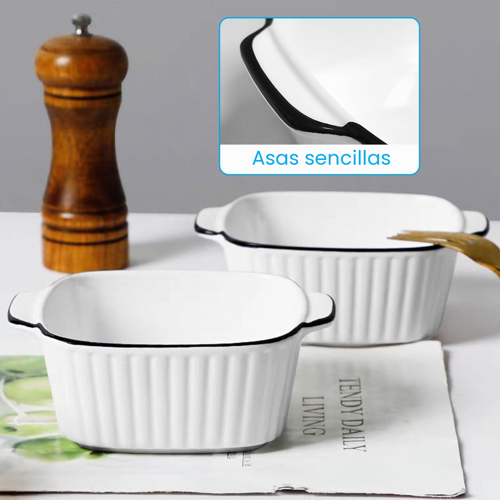 Juego de 4 cazuelas pequeñas de cerámica de alta calidad con asas, horno, microondas y airfryer, perfectas para gratinado, pasta, postres y más pequeñas para 1 persona