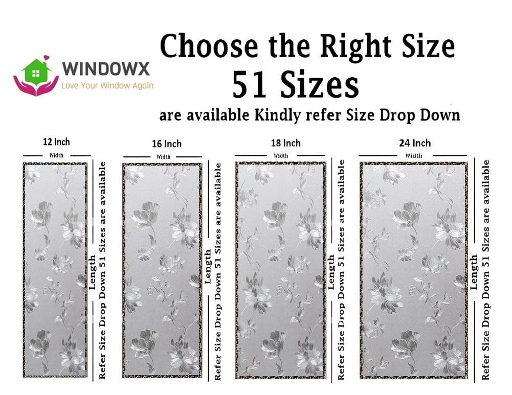 Premium Vinyl Privacy Stained Frosted Window Glass Film (12x60 Inch) - Self-Adhesive Wallpaper Film Opaque Tint Cling for Glass Cover Window, Door, Office, Home.| Anti-UV. Frosted Flowers — Amazon image 2