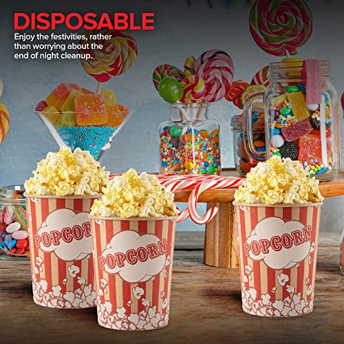 Image of Stock Your Home 32 Oz Kraft Popcorn Buckets (25 Count) - Greaseproof Vintage Style Disposable Popcorn Containers for Movie Theaters, Amusement Parks, Concession Stands & Themed Parties