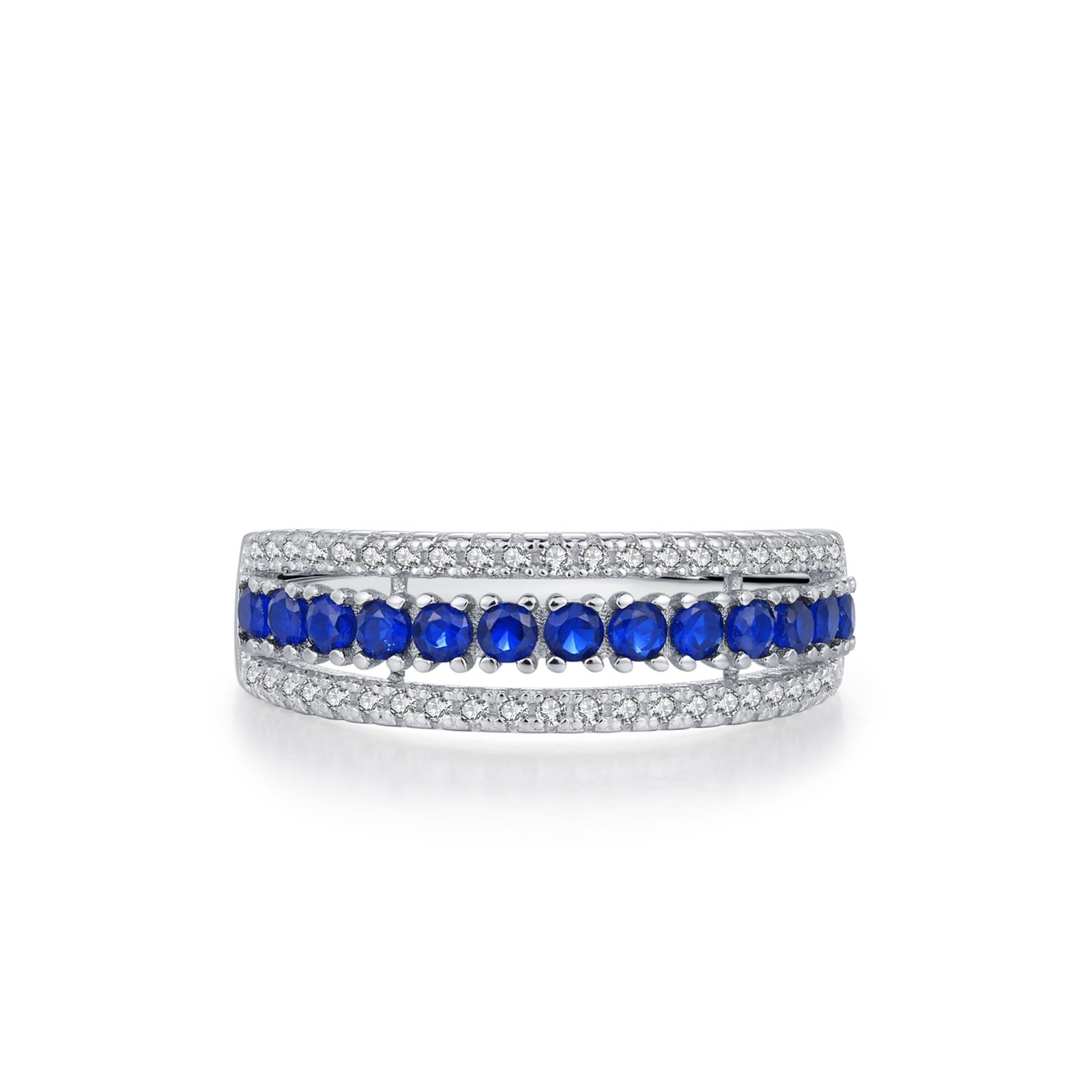 Bague éternité en or blanc 9 carats, bague de fiançailles, bague de fiançailles saphir de laboratoire moissanite bleue