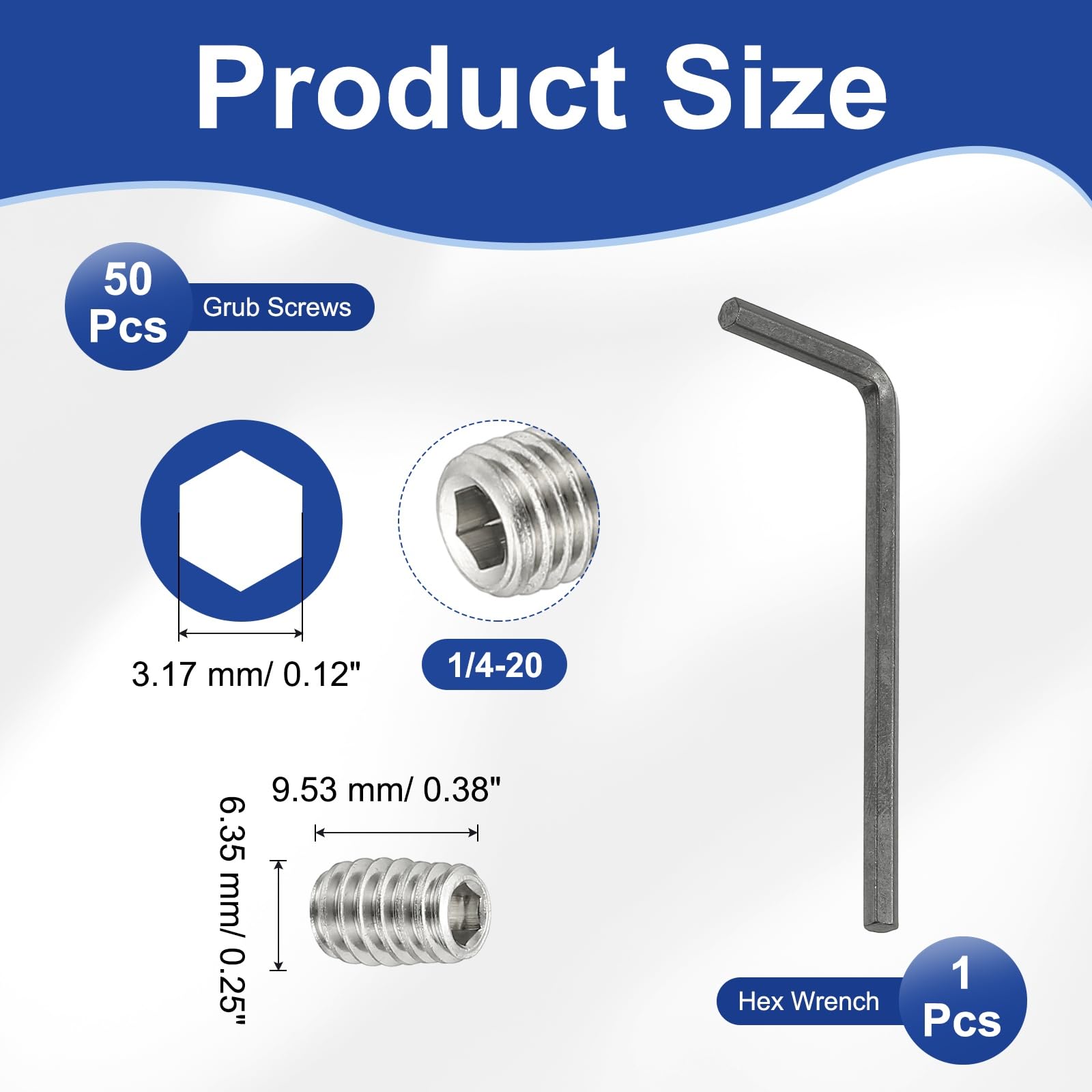 PATIKIL 1/4-20x3/8" Internal Hex Socket Set Grub Screws - Image 2