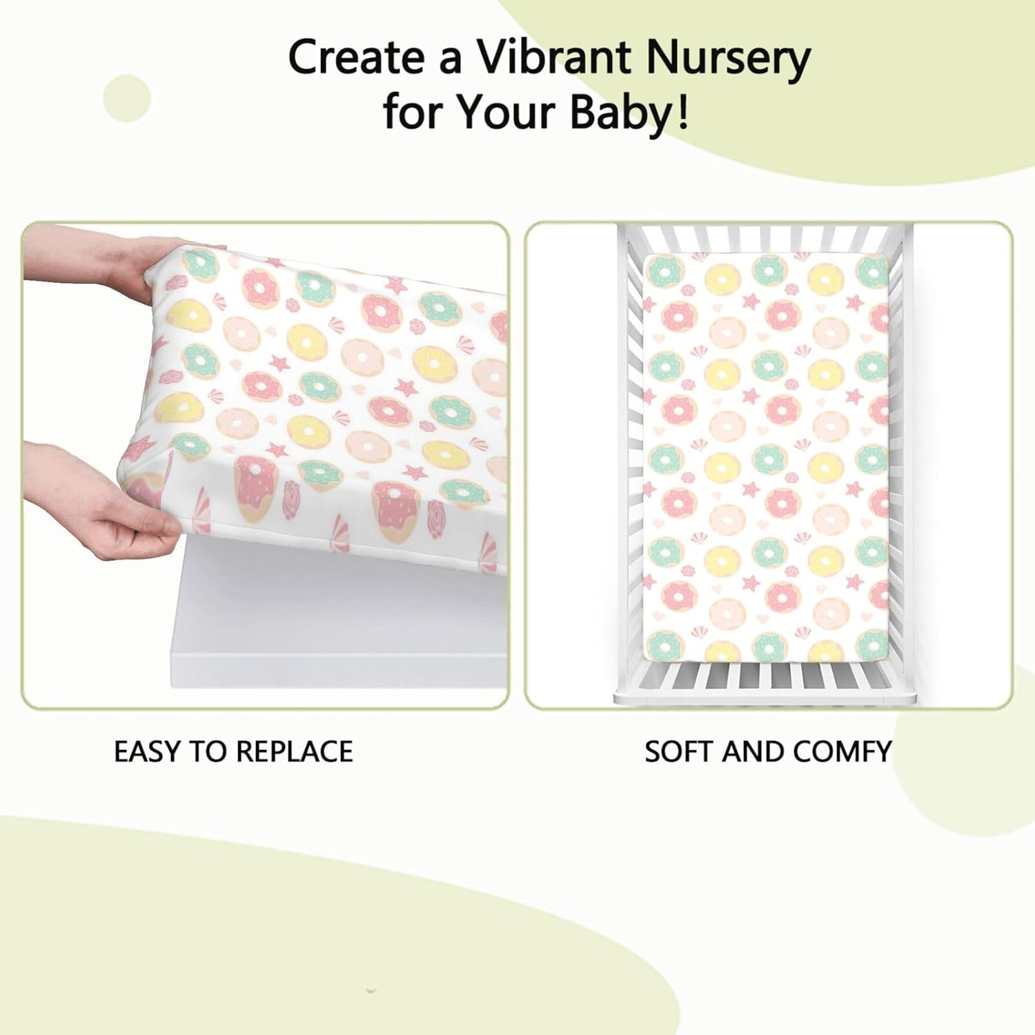 Donut Themed Fitted Crib Sheet,Standard Crib Mattress Fitted Sheet Soft Toddler Mattress Sheet Fitted - Baby Sheet for Boys Girls,28“ x52“,White Multicolor