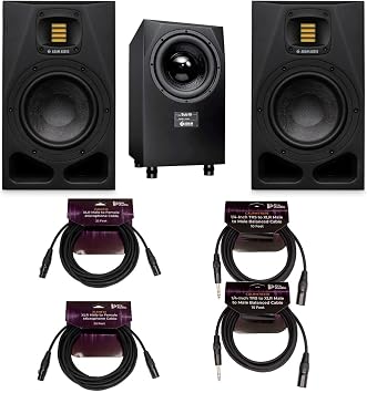 ADAM Audio A7v 2.1 Bundle 7 Items | 2x A7v Monitors, 1x SUB10 MK2 Sub, Focusproaudio Xlr 25ft and Trsxlr 10ft, A7v 41hz-42khz, Sub -3db 25hz, 2 Pack