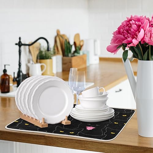 Miniatura 8 de Black Cat Pattern Dish Drying Mat 18x24 Inch Absorbent Reversible Microfiber Dish for Kitchen Coffee Bar Countertop