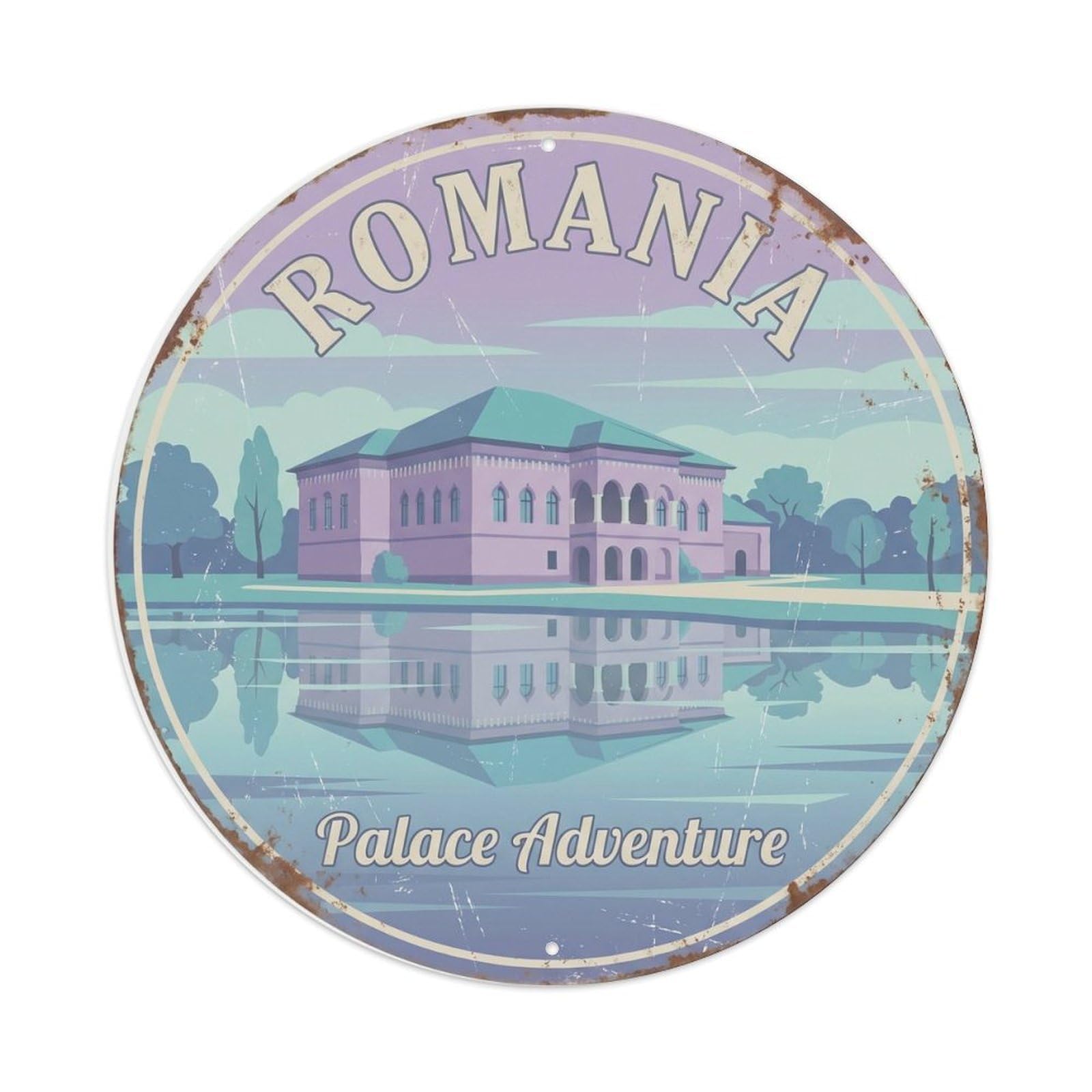 Vintage Travel Romania Palace Adventure Metal Tin Sign