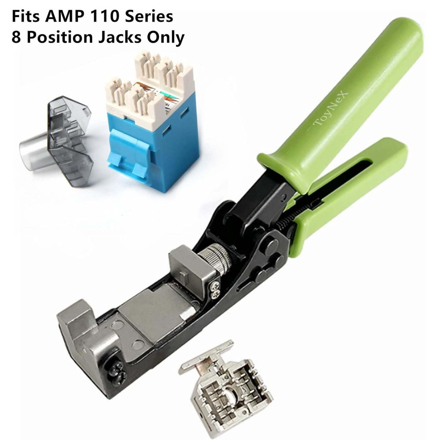 ToyNeX 180 Degree Keystone Jack Punch Down Tool (Fit Specific AMP 110 Series 8 Position Jacks Only), CAT5/5e and CAT6/6A Adapter Fast Termination Crimper, One Hand Operation Green Handle.