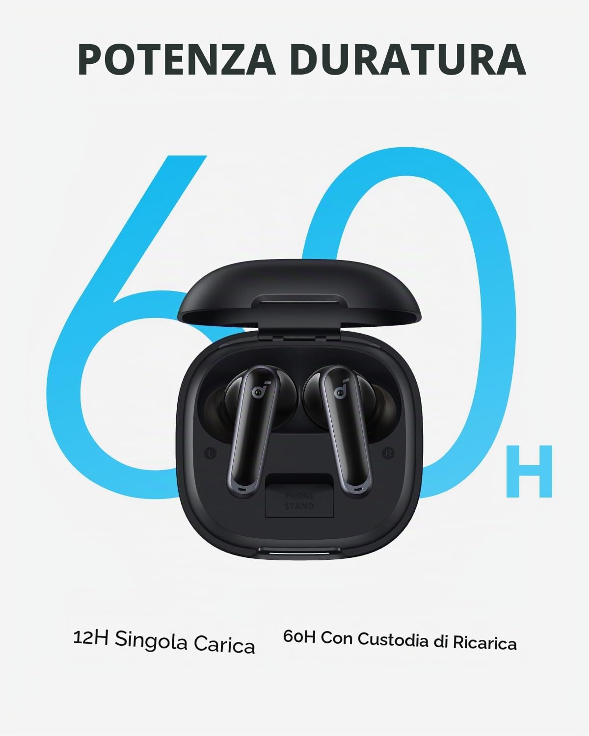 Soundcore by Anker P40i Cuffie Bluetooth Wireless con Cancellazione Rumore per Ogni Ambiente, Forti Bassi, Riproduzione 60H, Case e Supporto Telefono 2 in 1, IPX5, Carica Wireless, Bluetooth 5.3