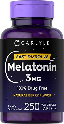 Carlyle Tabletas de melatonina de 3 mg de disolución rápida | 250 unidades | dosis bajas y sin medicamentos | Vegano, sin OMG, sin gluten