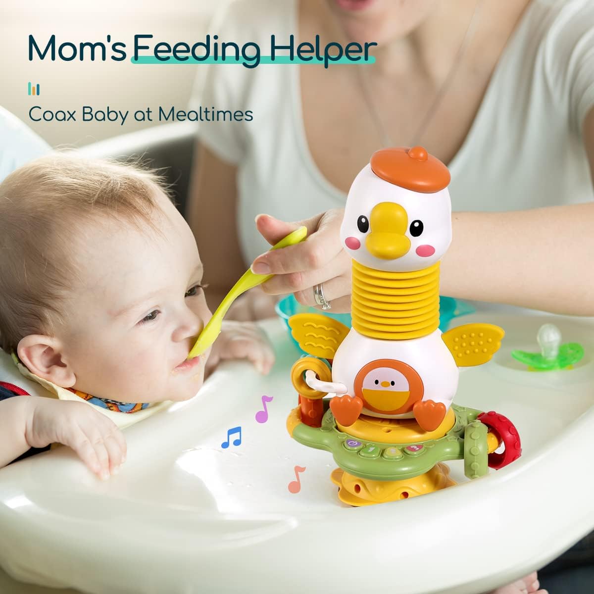 RUZARTH Goosey Giggles Baby Rattle Toy with Suction Cup - Musical Spinner Sensory Toy for High Chair & Table, Montessori Learning Toy for Babies 6-18 Months, Infant Activity Toy Best Gift for Kids 3