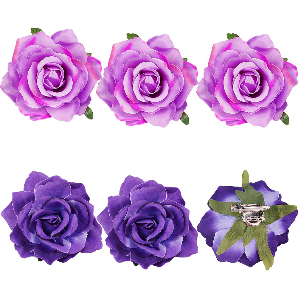 Ahoney 6 Pieces Purple Hair Clips for Women Girls Hair, Purple Accessories for Women Flowers Floral Alligator Clips Flowers Hair Pins Brooch