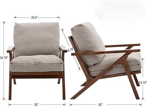 Miniatura 51 de Silla decorativa moderna de mediados de siglo con otomana, juego de sillón tapizado de lino de granja y otomano, silla de descanso retro de 23