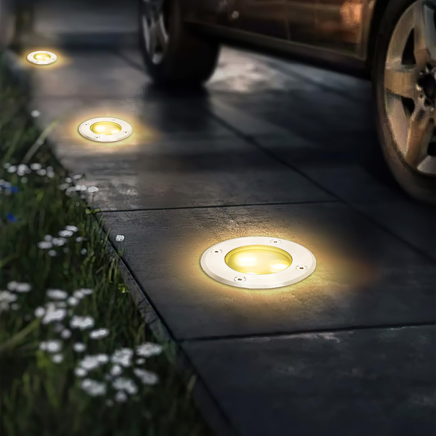 Fiqops 8er Set Bodenstrahler außen mit LED 3W Warmweiß Lich IP65,Bodeneinbaustrahler aussen Schwarz matt rund,Bodenleuchten befahrbar 230V,Bodeneinbauleuchten für Boden Garten Pool Pflanzen