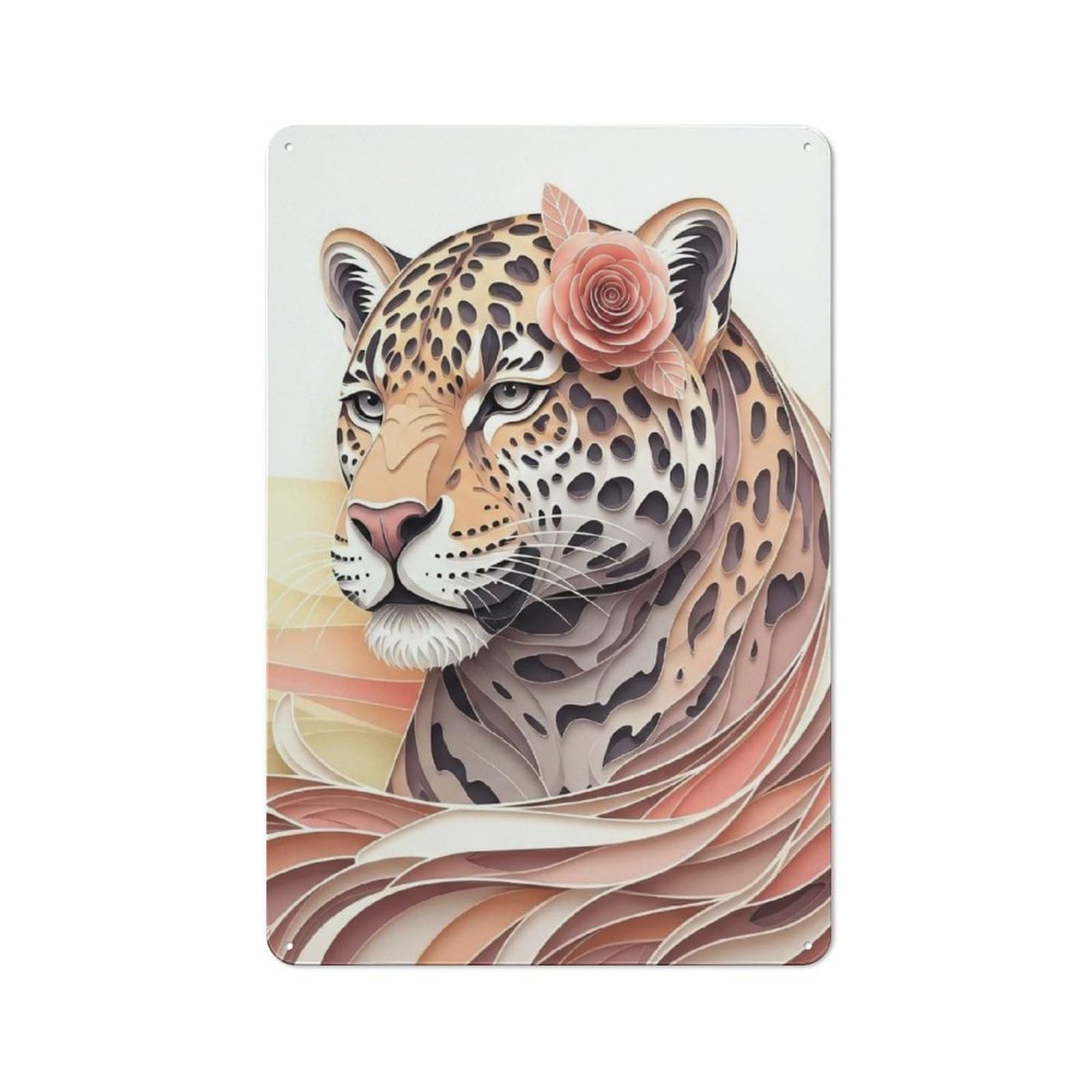 Classic Elegant Leopard with Rose Metal Gift Sign 30x20cm, Small Space Decor for Home, Shop, Pub Or Studio Wall
