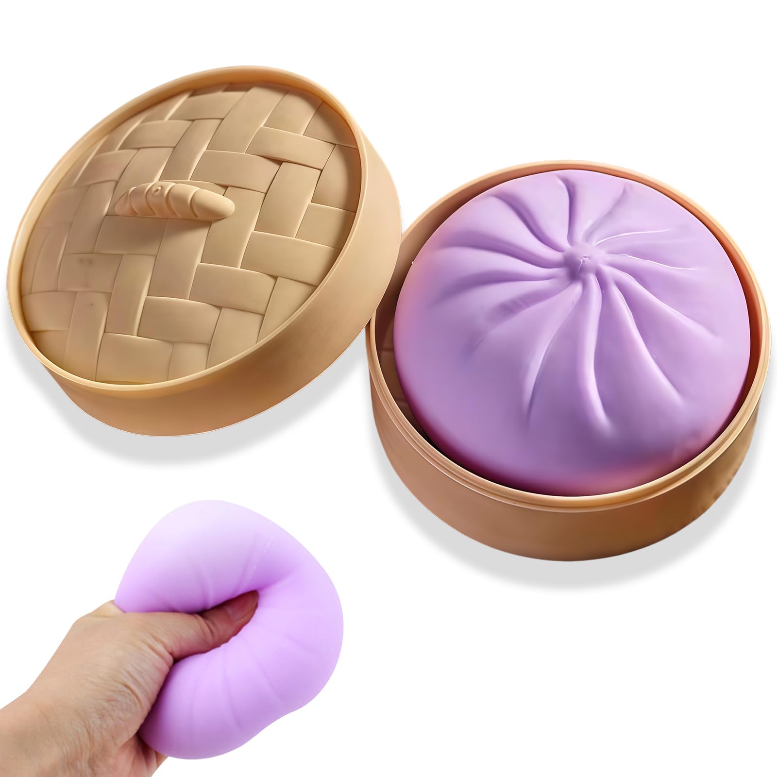 Giant Mystery Dumpling Squishy - Jumbo Dumpling Squishy Toy With Steamer Box, Dumpling Squishy Soft Squeeze Decompression Doug For Adults Or Kids, Squishy Toys, Anxiety Relief Fidget Toy (Purple,1pc)
