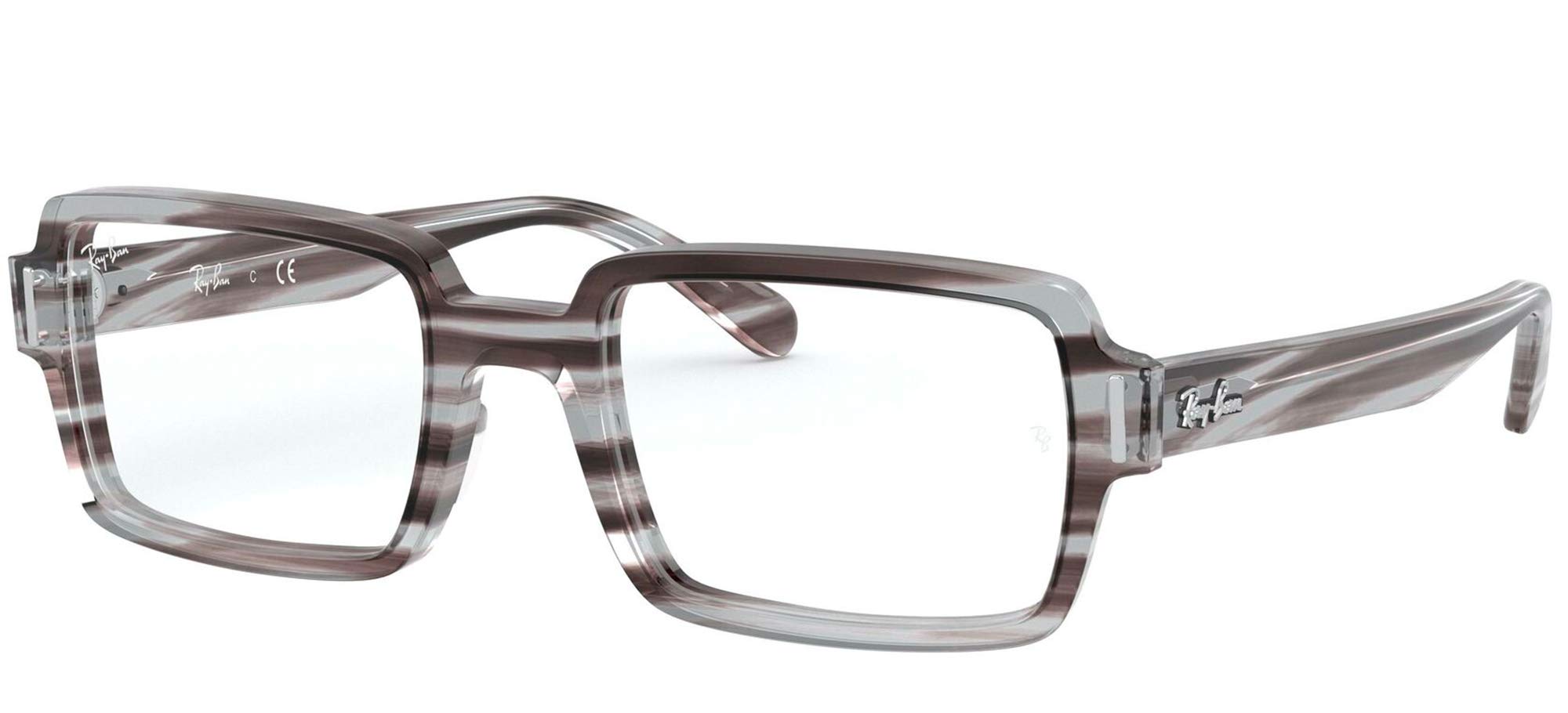 Ray-Ban Rx5473 Benji Rectangular Prescription Eyeglass Frames, Striped Grey/Demo Lens, 50 mm