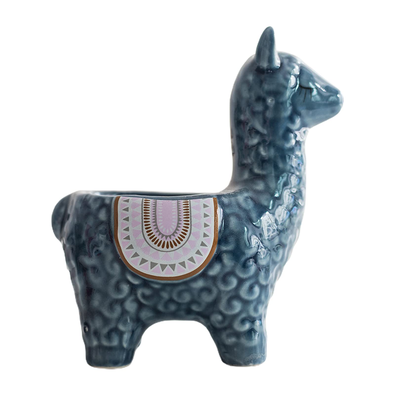 KHBNHJ 15 CM Ceramic Animal Succulent Planter Pots, Cute Alpaca Flower Pot with Drainage Hole, Llama Bonsai Pot Cactus Flower Container for Herb Indoor Plants, Blue