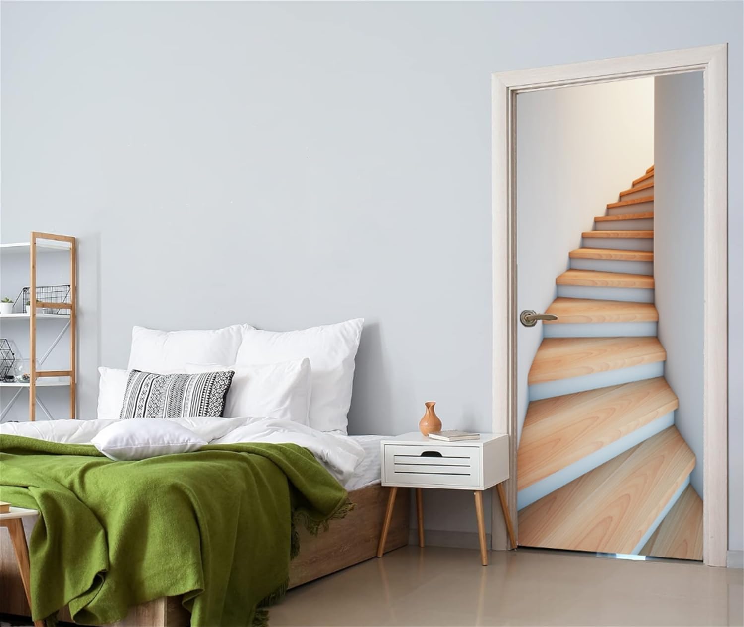 Adesivo 3D Per Porte E Pareti - Scale A Chiocciola Bianche, 85x215cm, PVC Rimovibile E Impermeabile - Foto 5