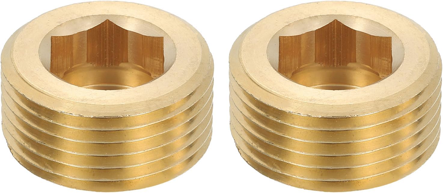 uxcell 4Pcs Brass Pipe Plug Fitting, 3/8" BSP Male Hex Counter Sunk Plug, Internal Thread Socket Pipe Plug for Closing the End of Pipe, Air Tanks
