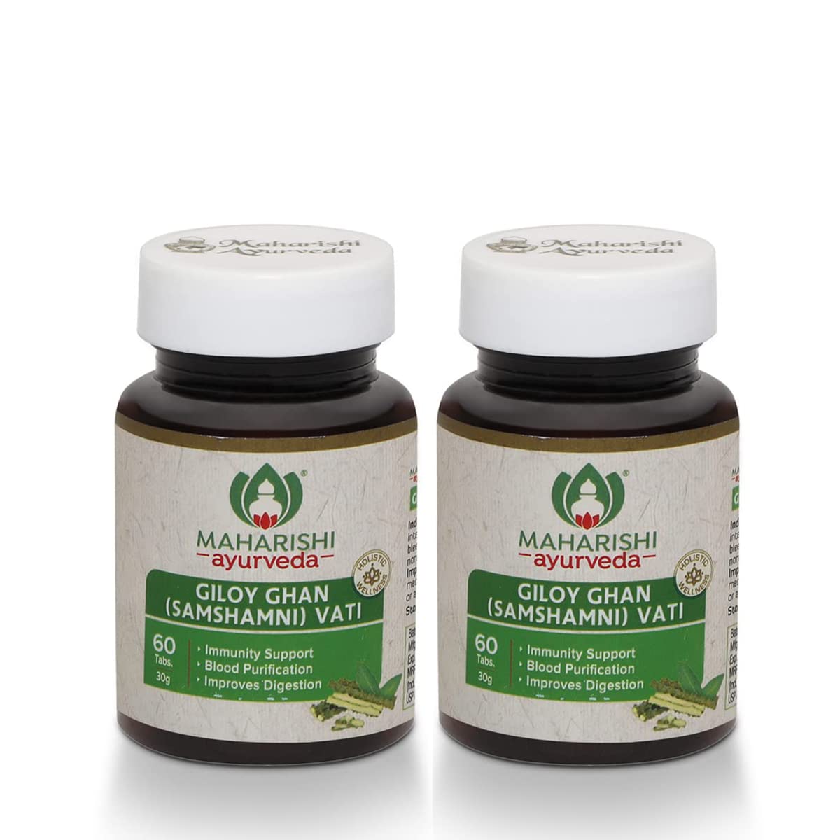 Maharishi Ayurveda Giloy Ghan Vati - 100% Natural Immunity Boosting Tablets | Enhances Strength & Stamina | Fights Fatigue | Detoxifies the Body (Giloy Ghan, 60 Tablets (Pack of 2))
