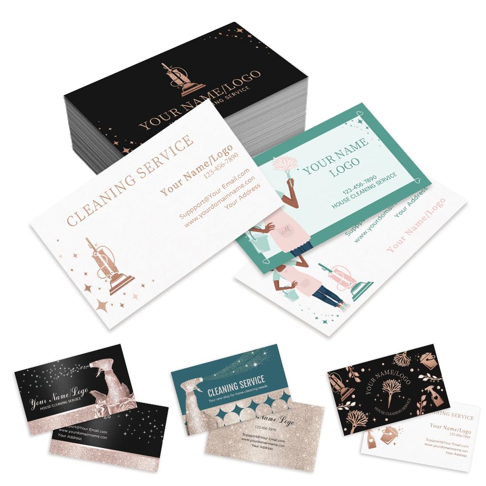 Custom Business Cards 300gsm Waterproof Matte Paper Double-sided Printing Business Cards for Small Business Customize with Your Logo Text (Cleaning