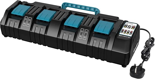 18V 4 Port Charger DC18SF for Makita 14.4V-18V Lithium Batteries BL1850 BL1815N BL1830 BL1840 BL1850 BL1860 YEX-BUR 3A Rapid Charger with 2 USB Ports, Replace DC18RD DC18RE DC18RC