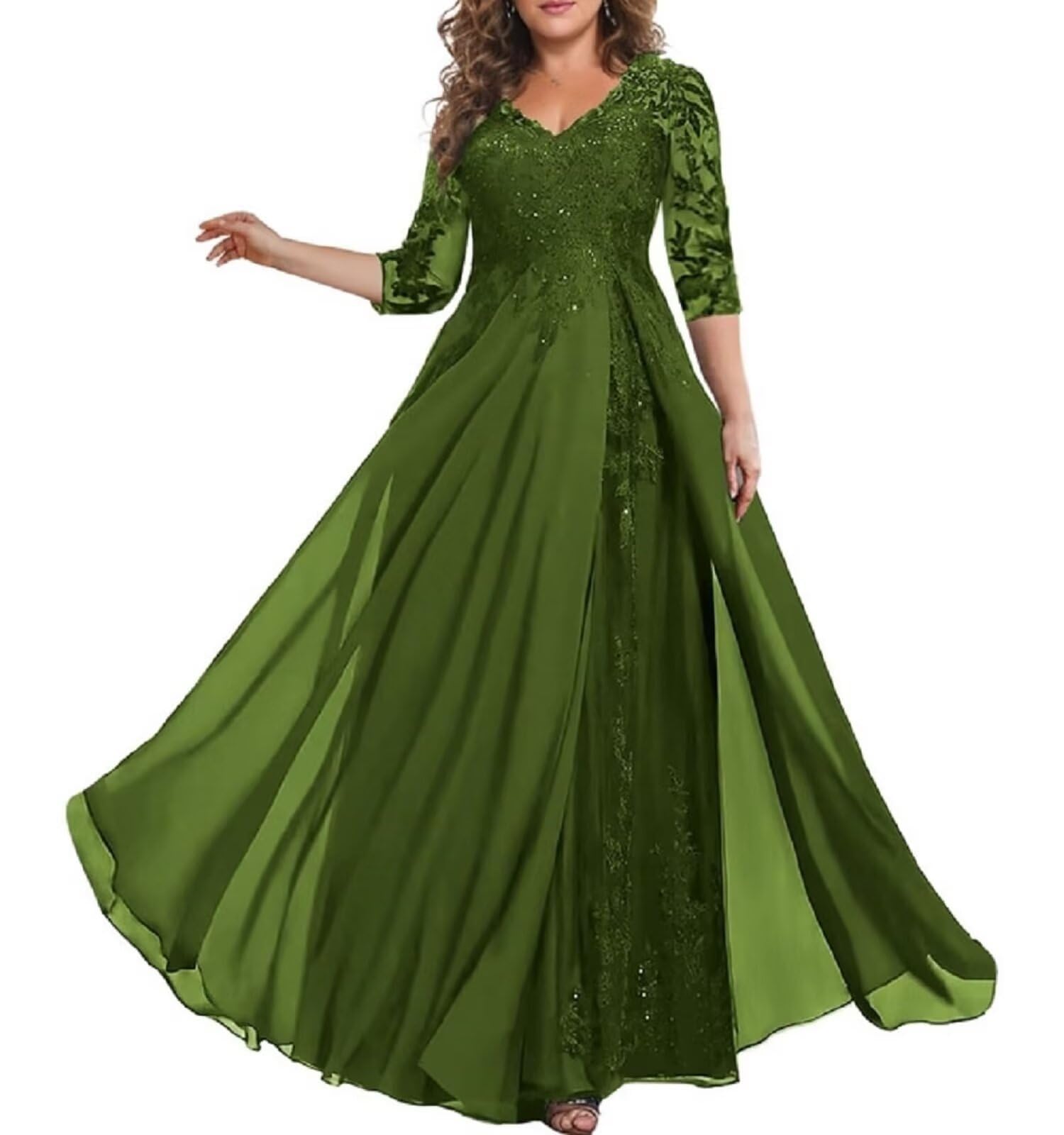 HUINI Mutter der Braut Kleid mit Ärmel Lang Chiffon Elegant Hochzeitsgast Kleid A-Linie