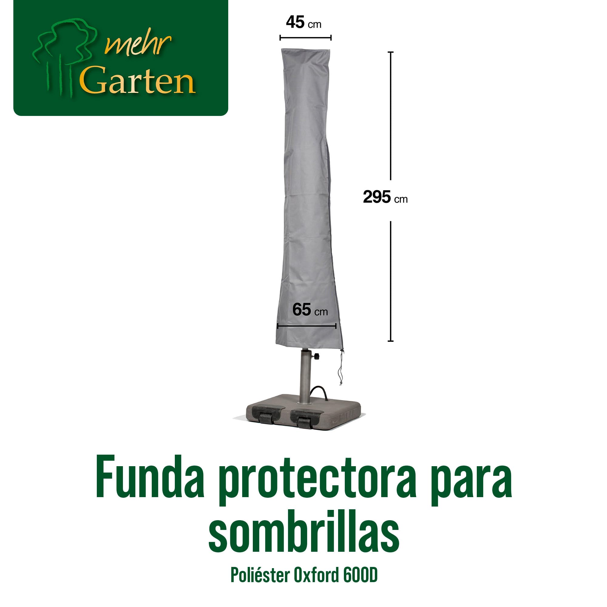 Funda para sombrilla | 295 cm x 45 / 65 cm | adecuada para sombrillas de hasta Ø 500 cm | poliéster tejido Oxford 600D, color: gris