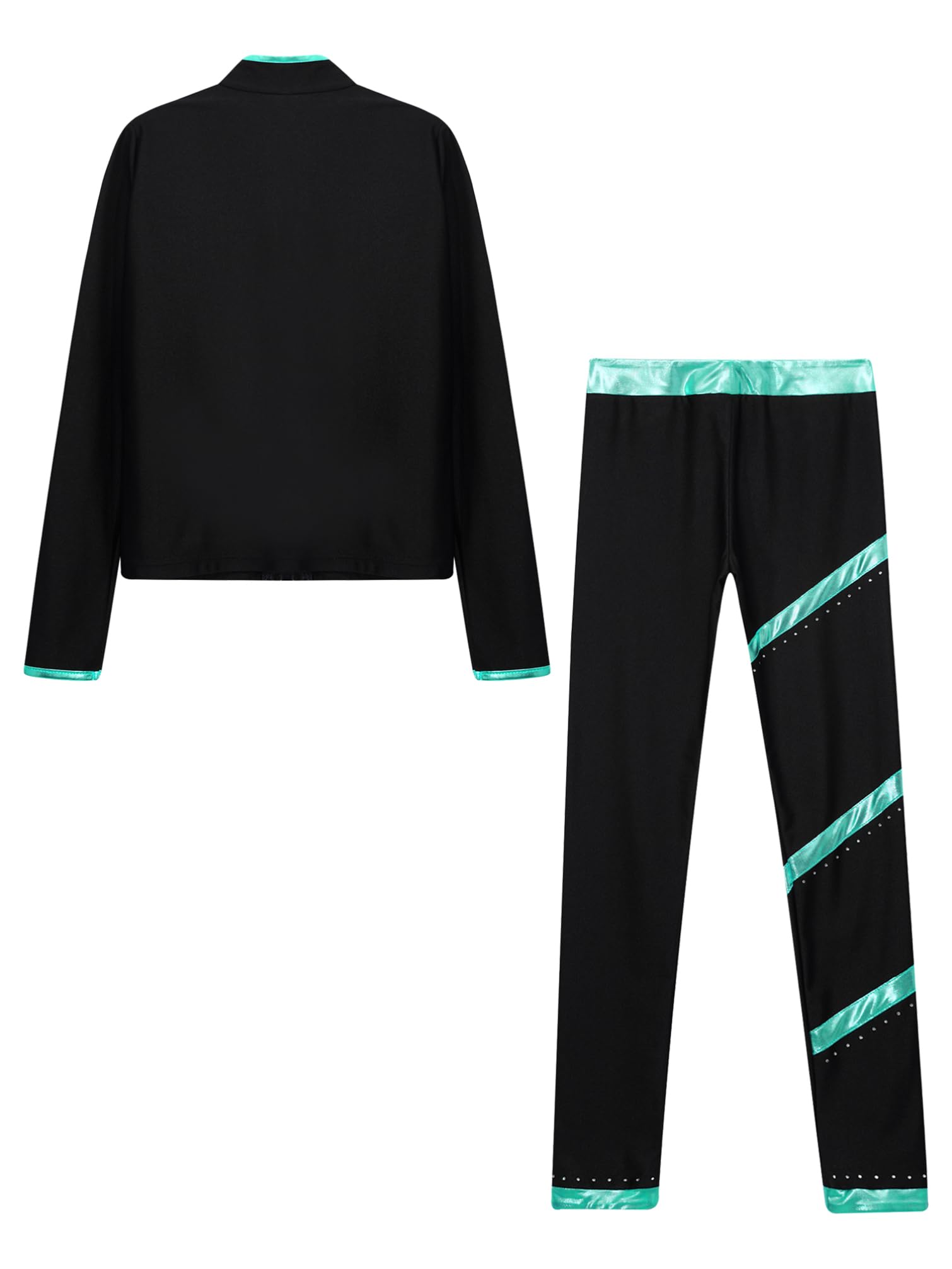 TiaoBug Enfant Fille Ensemble de Patinage Artistique Veste de Gymnastique Manches Longues et Pantalon de Sport Danse Yoga Survêtement Sportwear 5-16 Ans