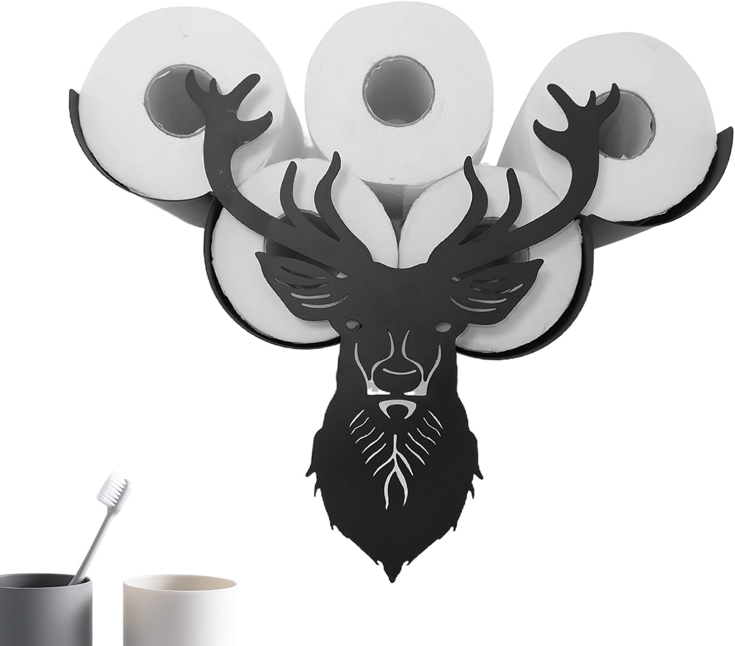 Paper Rolls Storage Shelf - Animal Shaped Bathroom Roll Organizer, Wall-Mounted Black Rack | Contemporary Toilet Paper Holder, Space-Saving Decorative Shelf for Extra Roll Storage in Modern Washroom